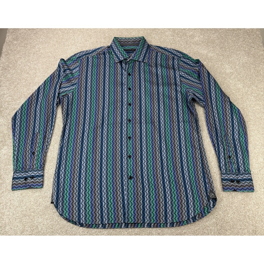 Hammer Made Men's XL 43/17 Dress Shirt Multicolor Geometric Long Sleeve Logo